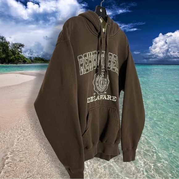 Exist Rehoboth Beach Delaware Embroidered Brown Off White Hoodie Size Medium - Picture 2 of 12